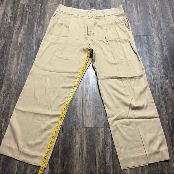 Zara Women's Wide Leg Mid Rise Front Pleated Beige Cotton Blend Pants Trouser XL - Picture 9 of 10